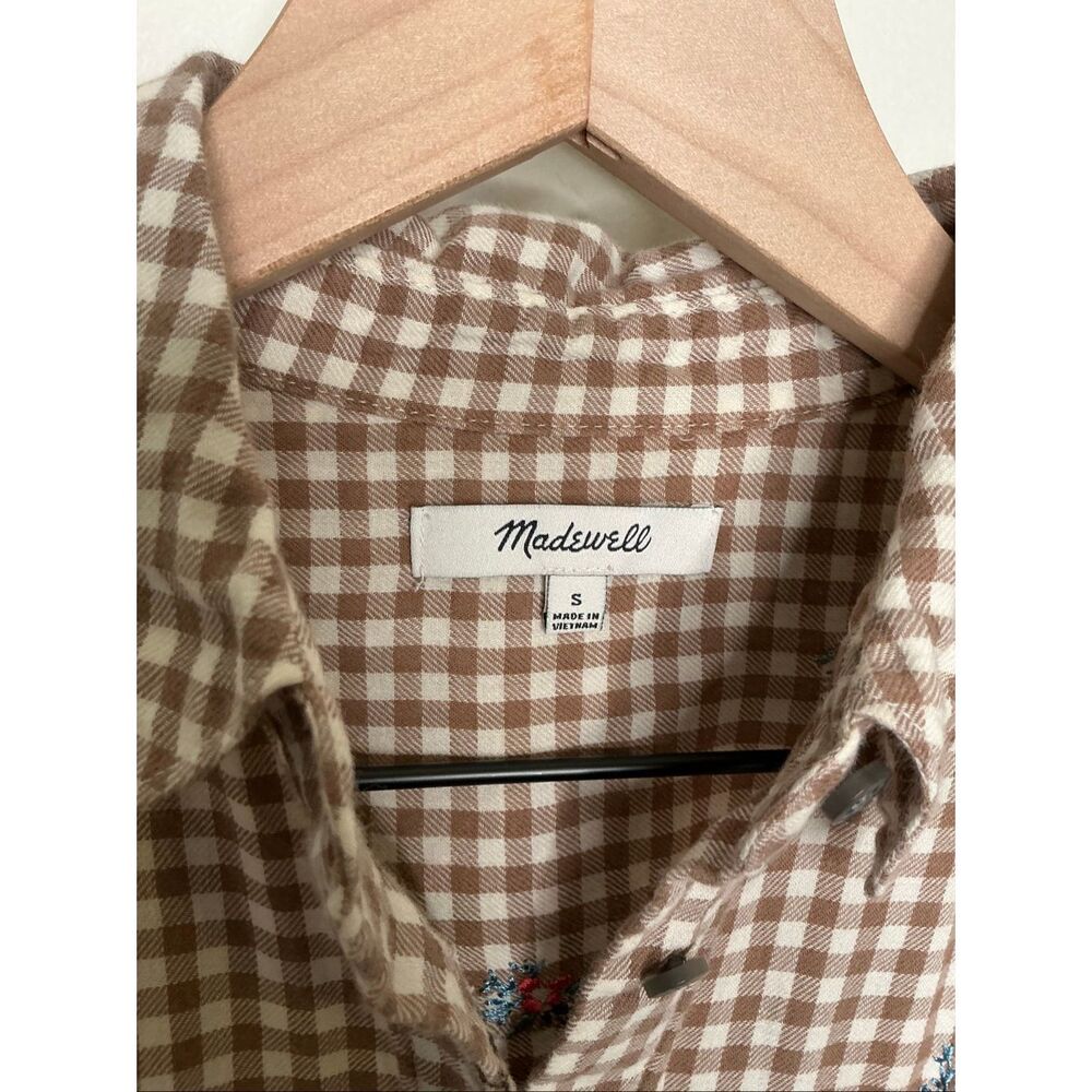 Madewell Floral Embroidered Gingham Courier Shirt | Brown in Small - Picture 3 of 6